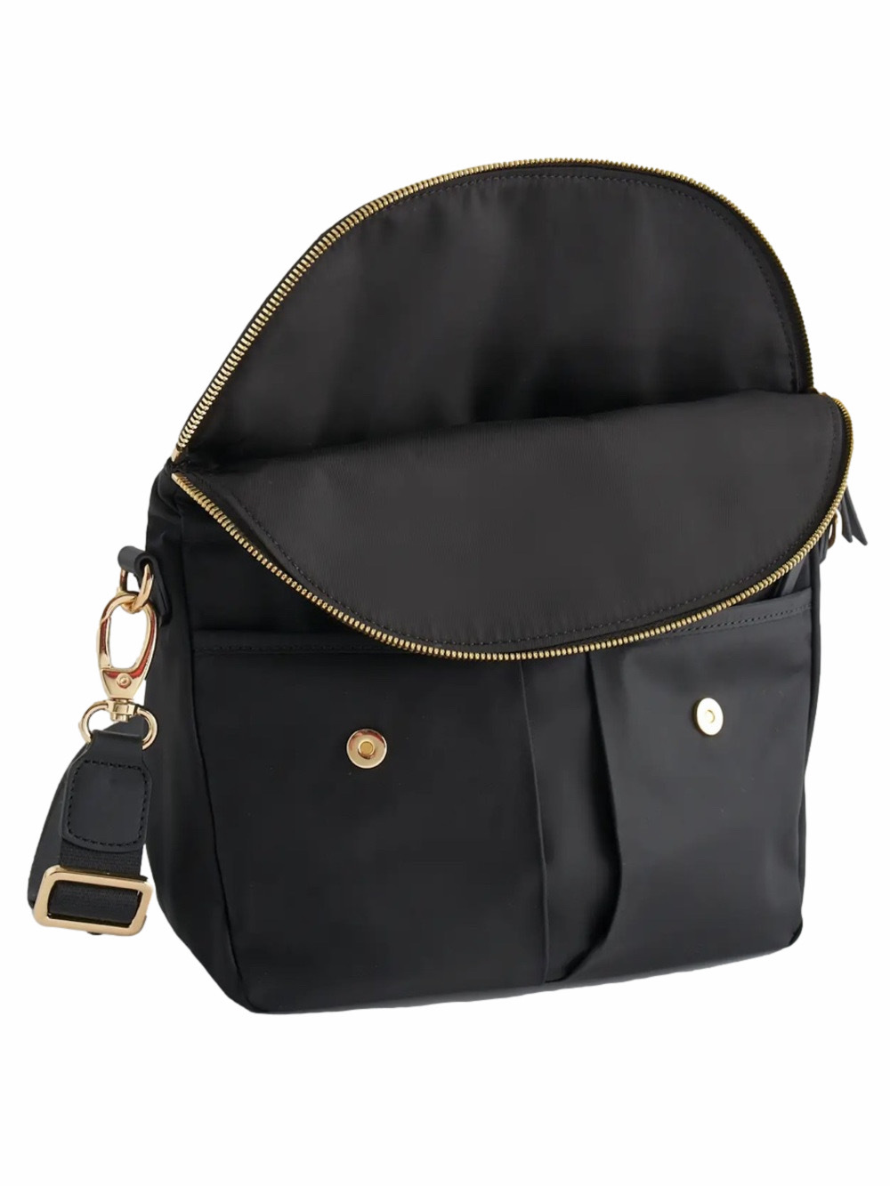 Quince Black Revive Nylon Foldover Crossbody Bag NWOT Adjustable Strap Gold Zip - Picture 4 of 13